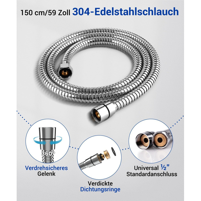 Насадка для душу Newentor з 6 режимами, велика, економна, високого тиску, позолочена (з шлангом 1,5 м)