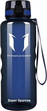 Пляшка для пиття Super Sparrow-пляшка для води об'ємом 1,5 л, герметична-спортивна пляшка без бісфенолу А / Школа, спорт, вода, велосипед (1-прозорий-метиловий синій)