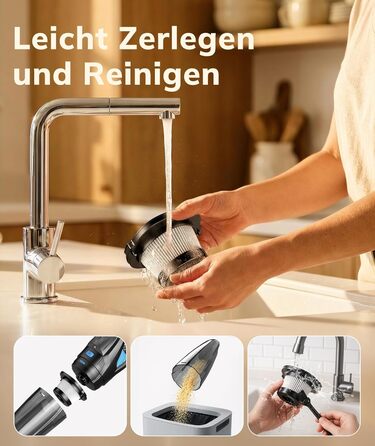 Акумуляторний ручний пилосос для авто та дому, потужність 25000Па, бездротовий з HEPA-фільтром та набором насадок, для шерсті тварин та килимів (Чорний)