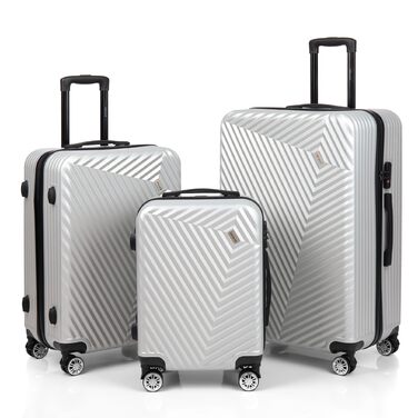 Набір валіз xRace 3-частинний ABS, 20/24/28 дюймів, ручна поклажа, TSA замок, 360° колеса, стійкий до ударів, преміум підкладка (срібний)