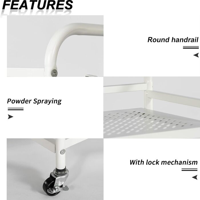 Металевий сервісний візок HDANI з 3 рівнями, на коліщатках, 48x30x75 см, для кухні, бару, ванної кімнати