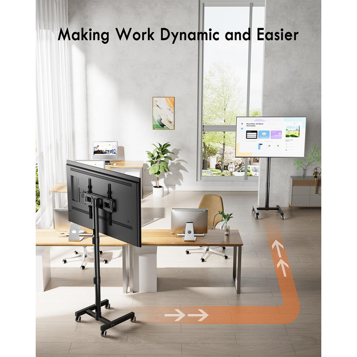 Мобільний підставка для телевізора на колесах FORGING MOUNT, 23-60 дюймів, регулювання висоти та нахилу, VESA 400x400, до 40 кг