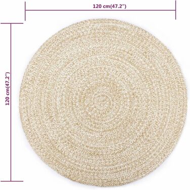 Килимок ручної роботи з короткою ворсою для вітальні, спальні, коридору. Жут, круглий, 120 см, білий, натуральний колір