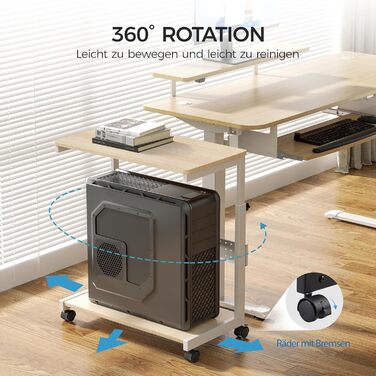 Підставка для комп'ютера EUREKA ERGONOMIC: регульована висота, ATX, для CPU, під стіл, з коліщатками та підкладкою для миші (колір: горіх)
