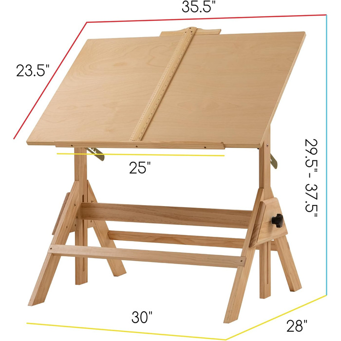 Дерев'яний стіл для малювання MEEDEN, 90x60см, регульований по висоті, в т.ч. табурет, для мистецтва, графічного дизайну, читання