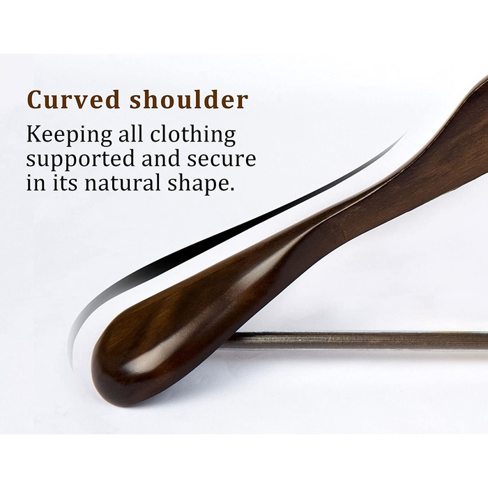 10 дерев'яних плечиків для костюмів: широкі, з неслизьким покриттям, поворотний гачок 360° - ідеально для сорочок, пальто, курток, штанів (горіх, преміум-якість)