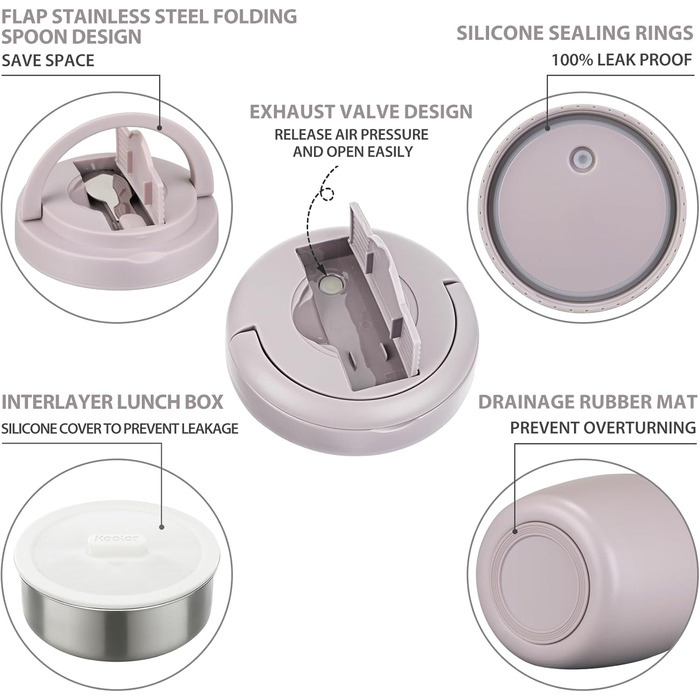 Термоконтейнер для їжі Itslife 970мл, термоконтейнер з кришкою, з нержавіючої сталі з ложкою, термотермос для їжі, ланчбокс для супів, дитячого харчування, каші (зелений) (фіолетовий)