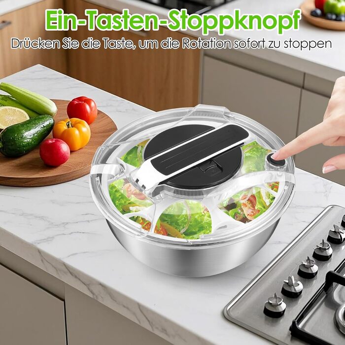 Салатниця-центрифуга з нержавіючої сталі, 4.5L, механічна, для миття та відціджування салатів та макаронів