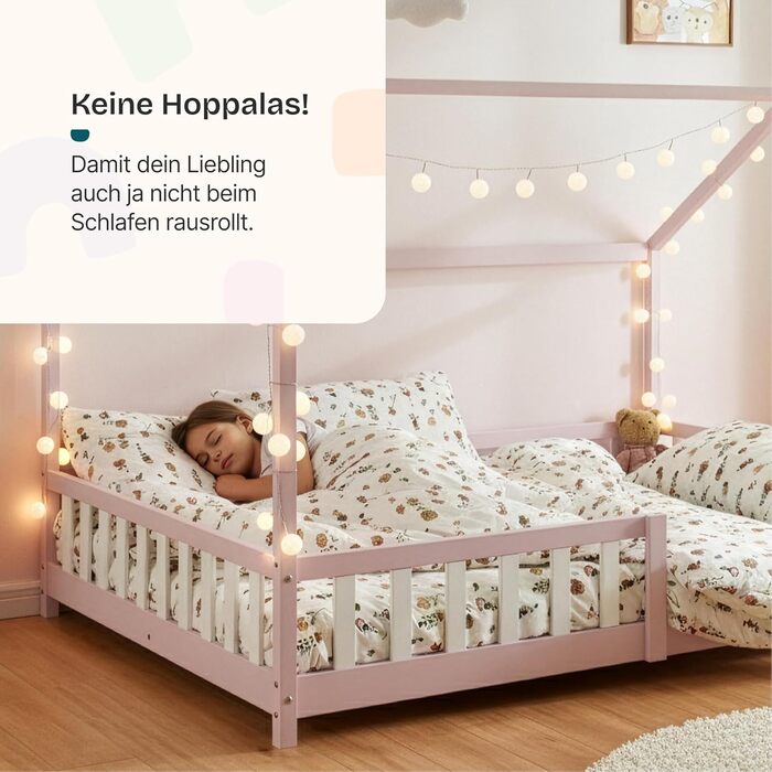 Ліжко дитяче en.casa Hesel, біле, з бортиками та ламелями, Montessori, 120x200 см