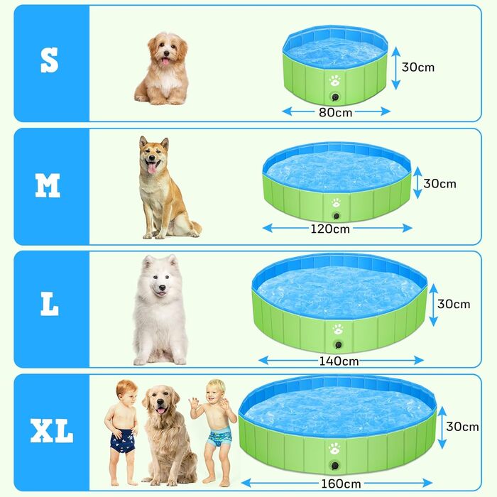 Басейн для великих і малих собак, 120-сантиметрові складні басейни для собак, ванночка для собак, басейн з ПВХ, дитячий басейн для дітей і собак, портативний басейн для собак, ванна для собак