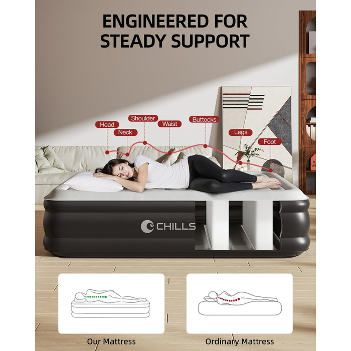 Надувне ліжко CHILLSUN® для 2 осіб, 203x152x46 см, з електричним насосом, водонепроникне, для кемпінгу та гостей