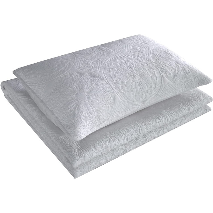 Покривало Qucover біла бавовняна стьобана літня ковдра 250x270 см з подушками комплект покривало з вишивкою візерунок кола 250 х 270 см