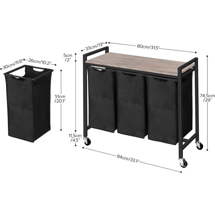 Кошик для білизни HOOBRO з 3 відділеннями, 119 л, на колесах, білий