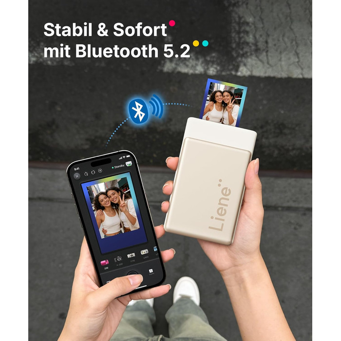 Портативний міні-фотопринтер Liene Pearl N200 Pro з кольоровою сублімацією, 50 фото (5x7,6 см), 5 стрічок, Bluetooth, 300 dpi, для iPhone & Android, акумулятор, золотий колір