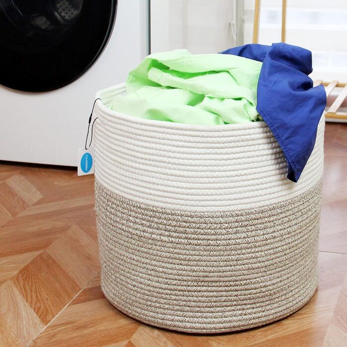 Кошик для дому Casaphoria з бавовняного шнура, XXL, кремово-коричневий (55,9 x 55,9 x 35,6 см)