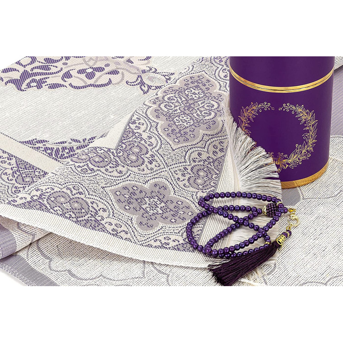 Іхван онлайн мусульманський молитовний килимок і розарій з елегантним дизайном циліндрична подарункова коробка / Джанамаз саджада / набір ісламських подарунків / молитовний килимок, тканина з тафти, (фіолетовий)