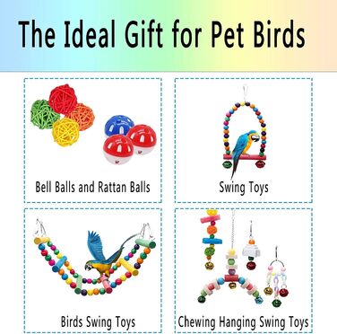 Іграшки для птахів MQUPIN, 14 предметів, гойдалки для папуг, дерев'яні сходи, гамак, іграшки для папуг, пташині клітки, аксесуари для маленьких і середніх папуг, Кореллі(14 упаковок). (14 шт. (1 упаковка))