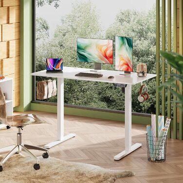 Регульований стіл Devaise 100x60 см з однією стільницею та тихим мотором, стіл для стояння та сидіння з функцією пам'яті на 3 положення, ергономічний комп'ютерний стіл для офісу, білий (120x60 см, білий)