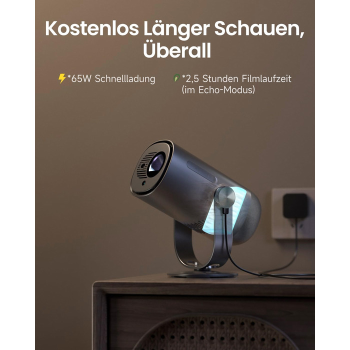 Портативний проєктор Dangbei Freedo з акумулятором, 450 ISO люмен, Google TV & Netflix, Dolby Audio, 1080P, HDR10, 165° нахил, Smart проєктор з WiFi & Bluetooth для дому та відпочинку на природі, 2,5 години роботи, з чохлом