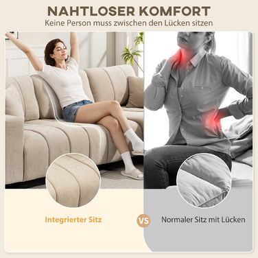 HOMCOM кутовий диван у формі літери L з регульованим шезлонгом, 3-місний диван з 2 подушками, металевий каркас, для вітальні, бежевий