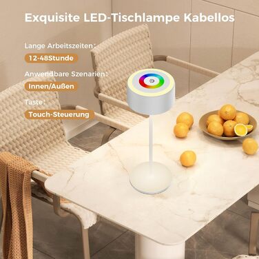 LED-лампа настільна акумуляторна з регулюванням яскравості, перезарядна, 3000-6000K+RGB, USB-C, для дому та вулиці, водонепроникна (IP54), алюмінієва