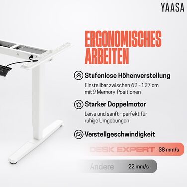 Рамка Yaasa Frame S для столу, регулювання висоти, USB-порт, 2-х рівневий телескопічний механізм, блокування клавішами (білий)