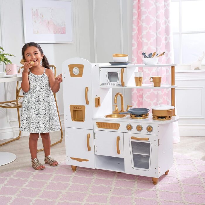 Дерев'яна дитяча кухня KidKraft Vintage White з аксесуарами та іграшковим телефоном, 53445 - Ексклюзивно в Amazon
