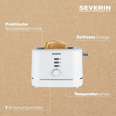 Автоматичний тостер SEVERIN, маленький тостер на 2 скибочки, високоякісний чорний тостер для підсмажування, розморожування та нагрівання, 850 Вт, чорний, AT 4321 (білий/сріблястий)