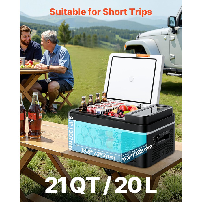 Автомобільний холодильник VEVOR 20л з Wi-Fi, 12/24В DC та 100-240В AC: портативний компресорний автохолодильник для кемпінгу, подорожей, риболовлі