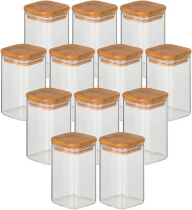 Набір з 6 банок для зберігання 800 мл квадратних з кришкою - скляні контейнери (квадратні - 250 мл, 12 шт. )