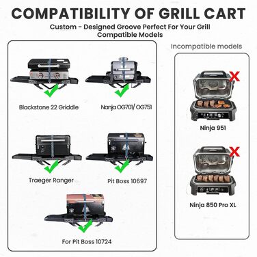 Мобільний гриль-візок для грилів Ninja Woodfire, Weber, Blackstone, Nexgrill, Traeger та інших, з тримачем для паперових рушників (108x33x66 см)