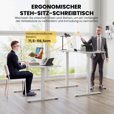 Електричний регульований стіл GYMAX 160x60 см з 3 рівнями пам'яті та системою антиколізії, білий. Комп'ютерний стіл з гачками та отворами для кабелів