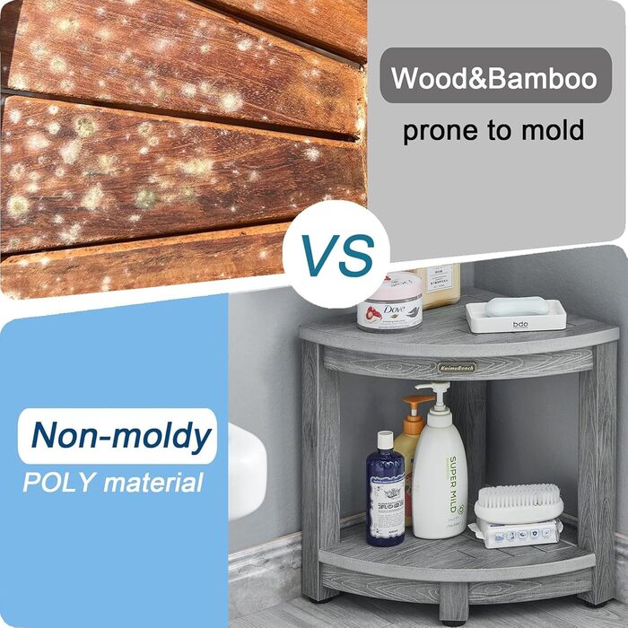 Крісло для душу Eck-Duschhocker, водонепроникне, з полівудком, для ванної кімнати, біле (сіре), регульовані ніжки, антиковзне покриття