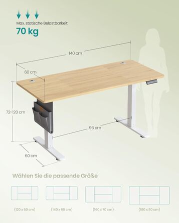 SONGMICS Стол письменний з регулюванням висоти, електричний, з пам'яттю 4 положень, vintage brown-matte black, LSD026X01
