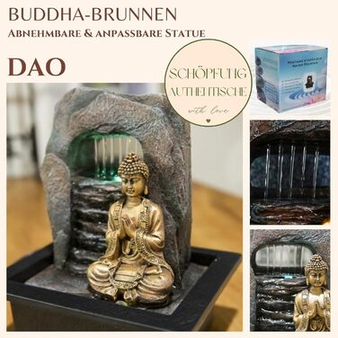 Джерело води Zen'Light Dao від Zimmerbrunnen: Будда, LED-підсвітка, для медитації та релаксації. Декор Фен-Шуй, висота 26 см, горіх