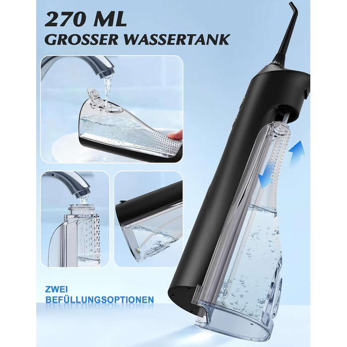 Електрична ірigator для порожнини рота Munddusche: 5 насадок, 4 режими, IPX7, для дому та подорожей