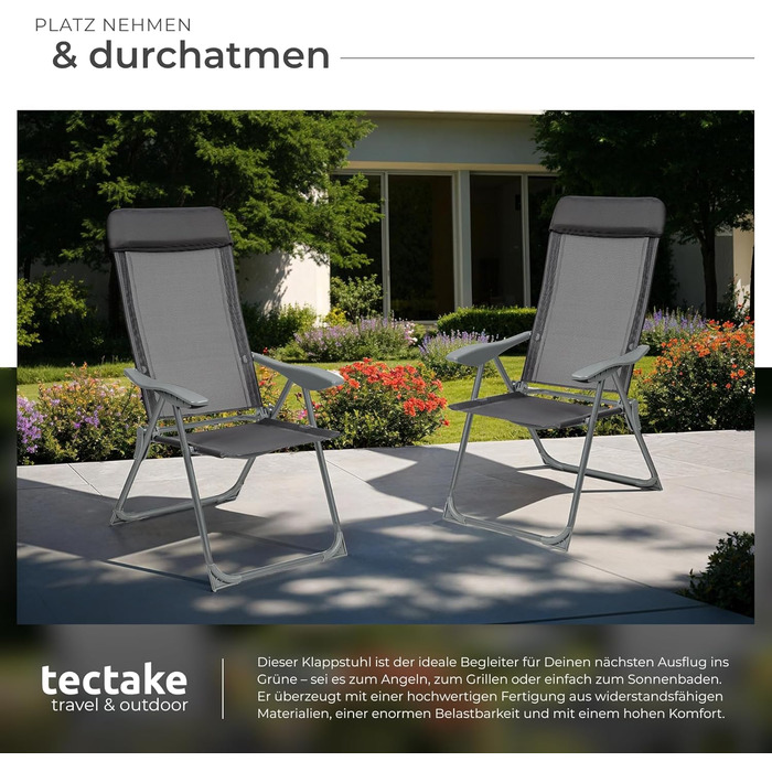 Шезлонги Tectake® 4 шт. - регульовані, з підставкою для ніг, легкі, складані, для саду, балкону, кемпінгу (Антрацит)