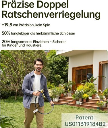 Шланговий барабан GLAHODEN з шлангом для саду 40 м + 2 м, стійкий до сонця та морозу, поворотний на 180°, настінна шланговий бокс з 9-функціональною розпилювальною насадкою (30 м)