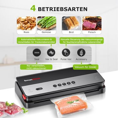 Вакууматор Bonsenkitchen для сухих та вологих продуктів з вбудованим різаком, чорний (в комплекті рулон та 5 пакетів)