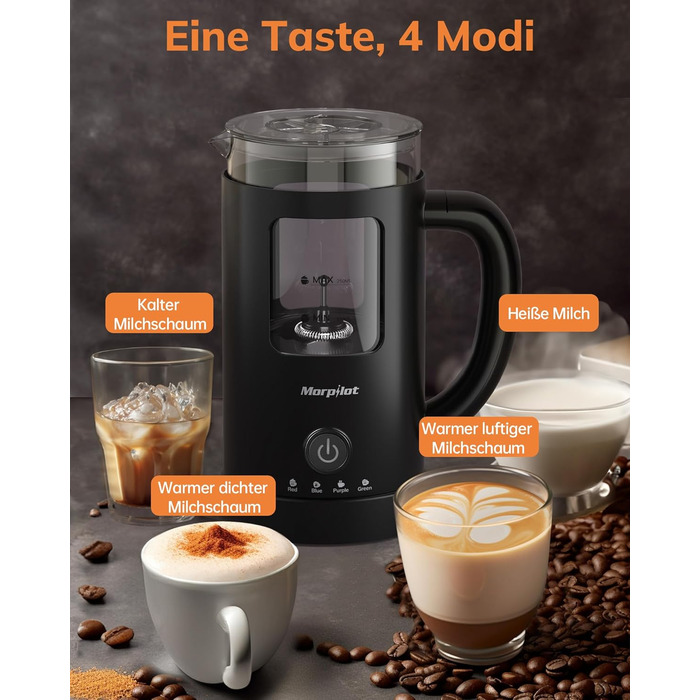 Електричний піноутворювач для молока Morpilot 4-в-1, 550W, 600мл, чорний