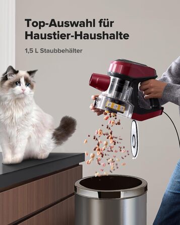 Ручний пилосос Vexilar C8 з кабелем - 600W, 60kPa, 7м кабель, безперешкодна щітка для підлоги, 1.5L безмішковий контейнер для твердих поверхонь, килимів та шерсті тварин