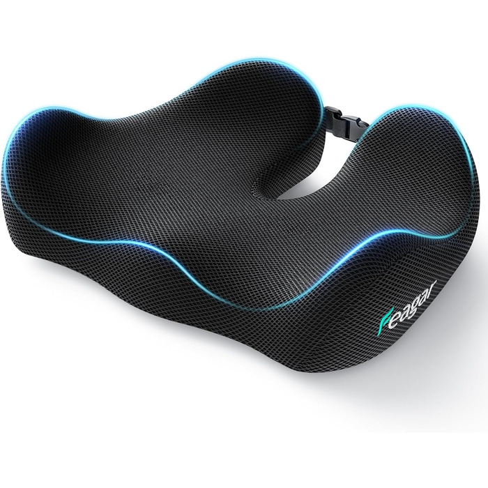Ортопедична подушка для сидіння Feagar з memory foam - ергономічна подушка для офісного крісла, авто та дому - подушка для куприка, зняття навантаження при тривалому сидінні, неслизька (до 100 кг), чорна