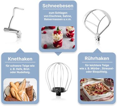 Кухонна машина Bomann 1100 Вт | 5л чаша | міксер, гак для тіста, насадка для збивання | для 3 кг тіста | KM 6030 CB блакитна