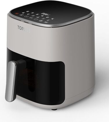 Фритюрниця гарячим повітрям 5 л для 3-5 осіб, ідеальна для любителів м'яса, регулювання температури до 200°C, 24-годинний таймер, тиха, антипригарний кошик & Crisp-пластина, зелений (світло-сірий)