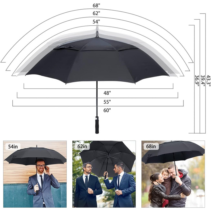 Парасолька ZOMAKE Велика L/XL/XXL - Велика парасолька для гольфу, захищена від штормів для 1-3 осіб - Парасолька для гольфу Велика автоматична парасолька для відкриття та закриття, велика парасолька з подвійним балдахіном з ремінцем для чоловіків