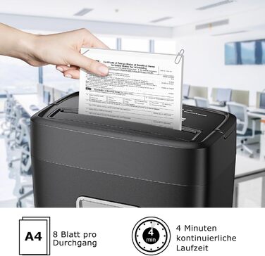 Шредер для паперу Bonsaii Aktenvernichter 8 Blatt: безпечний, з перехресним різанням 5x14 мм, для дому та офісу, об'єм кошика 16 л