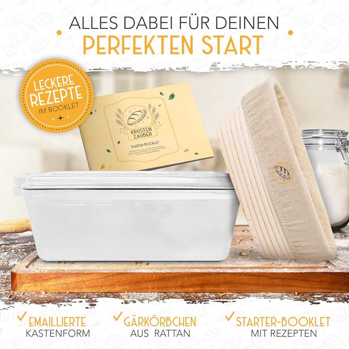 Емальована форма для випікання хліба з кришкою та корзиною для підйому тіста - міцна 28 см, чавун, ідеальна для тостів, хліба, аксесуарів для випікання, посуд для хліба (білий, кексова форма)