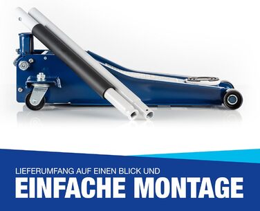 Гідравлічний домкрат NTG 3T, низькопрофільний, для авто (легкових та SUV), синій + сертифікат TÜV, висота підйому 75-505 мм