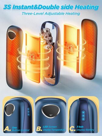 Електричні грілки для рук 10000mAh, 2 шт. [Коробка подарунків на Різдво] Повторно використовувані грілки для рук USB, зимовий подарунок, для хворих на синдром Рейно, для активного відпочинку, ігор, Powerbank, блакитні