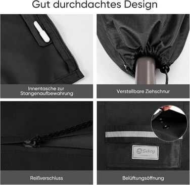 Захисний чохол для парасольки (220 x 30/50 см, чорний)